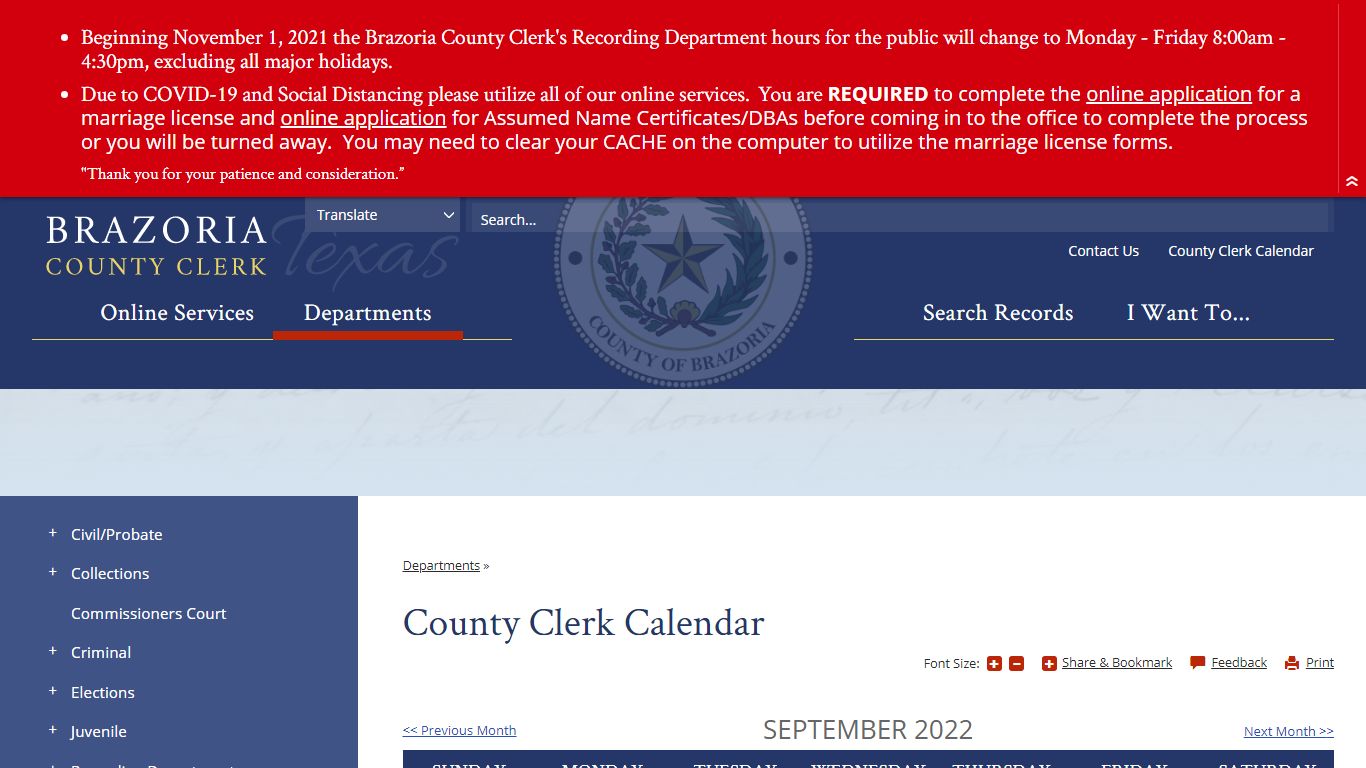 County Clerk Calendar | Brazoria County Clerk